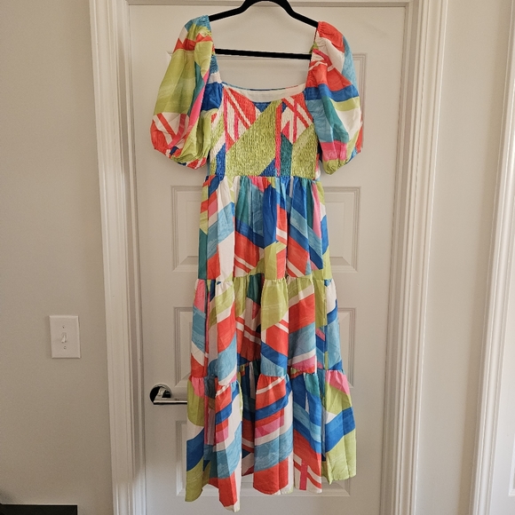 NWOT Puff Sleeve Midi Dress Flying Tomato - Picture 3 of 4